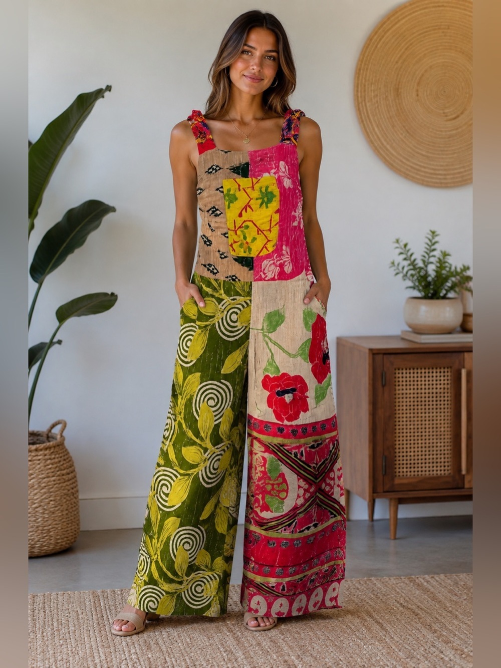Kathmandu Imports Kantha Patchwork Cotton Jumpsuit One Size Boho Adjustable Stra
